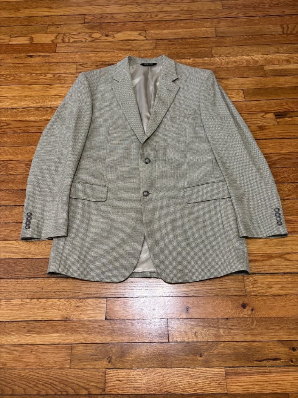 Jos A. Bank Mens Blazer Jacket 42L Silk Wool 2 Button Sport Coat Green Check